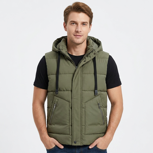 Chaleco Acolchado sin Mangas con Capucha para Hombre, Color Sólido, Cortavientos, de Secado Rápido, Informal, Corte Regular, Relleno de Poliéster, Cierre de Cremallera - Product Image 3