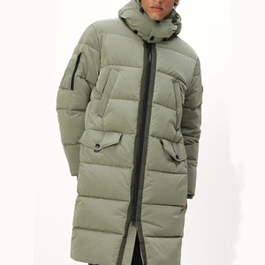 Men's Long Hooded Puffer Jacket <b>Down</b> Filled Windproof Casual Winter Coat Olive Green Zip Closure Regular Fit - Product Image 4