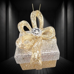 Décoration de Noël et du Nouvel An, boîte cadeau 3D en acrylique transparente, champagne argenté, or champagne, paillettes dorées, perle beige, peinture - Product Image 5