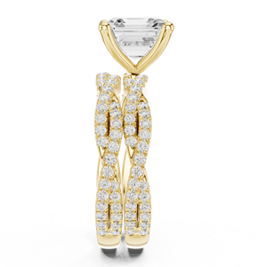 Anillo de diamante de laboratorio con corte Asscher de cuatro puntas en oro amarillo macizo de 14K con banda retorcida para fiestas y aniversarios. - Product Image 3