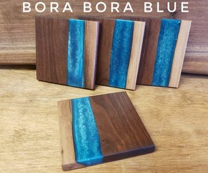 Handmade Natural Acacia Resin Wood River Coasters Modern <b>Square</b> Design Live Edge Epoxy Resin <b>Set</b> of 4 - Product Image 5