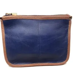 印度皮革制造商的棕褐色蓝色正式功能自设计素色皮革拉链袋旅行手提袋