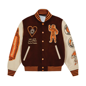 Blouson Bomber en Satin Personnalisé avec Patch Brodé, Style Vintage Letterman Varsity, Col Montant et Logo Avant pour Homme - Product Image 1