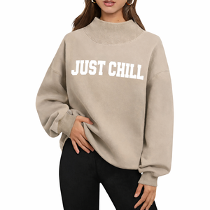Mockneck Sweatshirt Double Stitch Detail Oversized Cotton Fleece Pullover Warm <b>Winter</b> Casual Streetwear Strong <b>Top</b> - Product Image 1