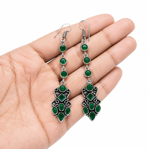 Boho ต่างหูห้อยหินสีเขียวของชนเผ่าแบบโบฮีเมียนต่างหูทำด้วยมือทำจากทองเหลืองเครื่องประดับจำนวนมากสำหรับผู้หญิงขายส่ง - Product Image 5