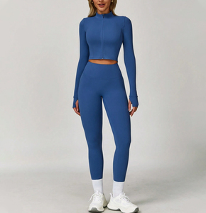 Wholesale Seamless <b>Jacket</b> Sports Bra and Leggings Set for Women High Stretch Yoga Gym Activewear Fitness 3 Piece <b>Workout</b> Set - Product Image 3