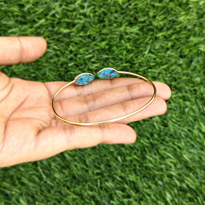 Exquisite Double Marquise Stone Open Cuff Mohave Blue <b>Copper</b> Turquoise Adjustable <b>Bracelet</b> 18k Gold Plated Statement <b>Bracelets</b> - Product Image 6