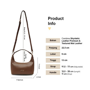 Sac hobo pour femme Hody en cuir véritable, forme carrée, motif varié, bandoulière unique, fermeture éclair élégante, 2-2,9 L, imperméable - Product Image 5