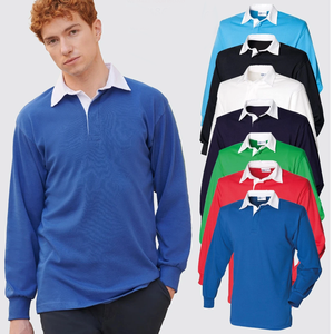 Chemise de rugby pour homme 100% coton à manches longues, couleur unie, col chemise, coupe classique, respirante, toutes saisons - Product Image 1