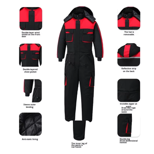 Combinaison de travail d'hiver bleu marine pour homme avec capuche et bandes réfléchissantes en polyester pour la protection contre le froid - Product Image 3