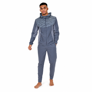 Custom Men’s Grey Lightweight Windbreaker Tracksuit Full <b>Zip</b> <b>Hooded</b> Running Jacket and Tapered Track Pants Private Label Perform - Product Image 1