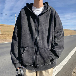 Sudadera con capucha y cremallera completa, personalizada, con lavado ácido, bordado y efecto desgastado, estilo vintage, de algodón, unisex, ecológica, para invierno - Product Image 5