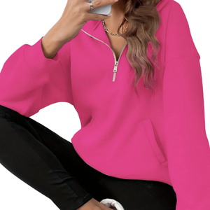 Sweat-shirt à col rabattu pour femme, pull en polaire à quart de zip, marque privée, coupe oversize, vêtements d'hiver vierges, fournisseur, logo personnalisé - Product Image 5