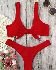 Women's Halter Neckline Contrast Binding 2-Piece Bikini Set <b>V</b>-<b>String</b> Bottoms Micro Bra Spandex/Polyester Quick Dry Breathable - Product Image 6