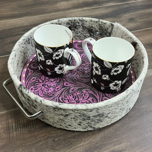 Nouveautés : Plateau de rangement rond en cuir de vachette véritable, fait main, style occidental de luxe, avec poignées métalliques, pour la décoration intérieure - Product Image 6