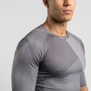 Men Front <b>Logo</b> Half Sleeve O-Neck Compression Fitted Sporty Casual Wear Breathable Solid Jersey Top - Product Image 6
