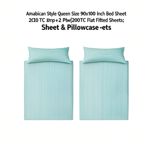 American Style <b>Queen</b> Size 90x100 Inch Bed <b>Sheet</b> Stripe +2 Plw 220 TC Cotton Hotel Bedding Set 200TC Flat <b>Fitted</b> <b>Sheets</b> - Product Image 2