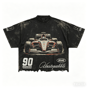 Camiseta Gráfica Vintage Oversize Personalizada con Efecto Desgastado, Ligera de Poliéster, Estilo Urbano, Ajuste Holgado, de Secado Rápido para Hombre - Product Image 2