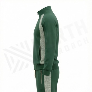 Men's Green <b>Track</b> Suit Full Zip Stand Collar Sporty Style Breathable Polyester Tracksuit With Side Pockets Autumn Wear - Product Image 3