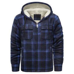 Chaqueta de Franela con Capucha para Hombre, de Buena Calidad, Corte Regular, con Bolsillos, Ecológica, para Invierno, en Azul y Negro, Cómoda y Lisa, para Jóvenes - Product Image 1
