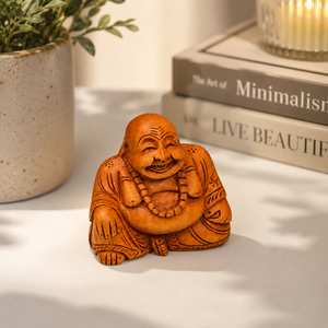 Estatua de Buda Sonriente Hecha a Mano en Madera, Decoración Tradicional para Sala de Estar, Regalo para Diwali - Product Image 6