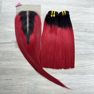 Extensiones de Cabello Virgen Natural Vietnamita de Lujo, Color Rojo Degradado, Liso, con Cierre, Super Double Drawn, Envío Rápido - Product Image 3