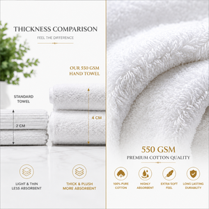 Toalla de Mano de Algodón Blanco de Lujo, 550 GSM, Suave y Afelpada, Calidad de Hotel, Agradable al Tacto, para Resorts, Spas, Hoteles y Habitaciones - Product Image 4