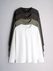 เสื้อยืดแขนยาวทรงบ็อกซี่สำหรับผู้ชาย ผ้าฝ้าย 100% เสื้อเฮนลีย์แบบสวมหัว สไตล์ลำลอง ทอแบบพิเศษ รับสกรีนโลโก้ - Product Image 2