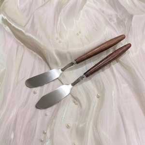 Stainless Steel Butter <b>Knives</b> <b>Set</b> Of 2 Wood Handle Straight Edge Sheepsfoot Blade Kitchen Cutlery - Product Image 4