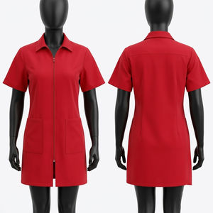 เสื้อแจ็คเก็ตช่างตัดผมสีแดง พรีเมียม 220 GSM โพลีเอสเตอร์ผสมสแปนเด็กซ์ ซิปด้านหน้า ปักโลโก้ตามสั่ง - Product Image 1