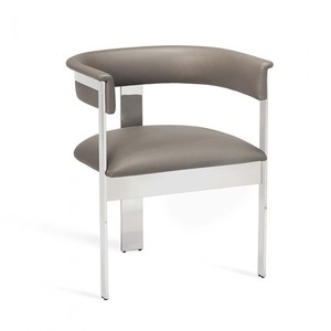 Chaise de salle à manger moderne avec structure en métal et assise en similicuir beige - Product Image 6