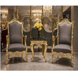 Juego de Sillas de Madera de Teca con Acabado Dorado Moderno, Hechas a Mano, con Terciopelo, Sillas de Salón Personalizadas, Sillones Tallados a Mano, Sillas Reales - Product Image 1