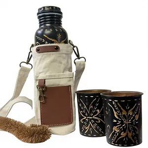Authentic Textured Black Copper <b>Bottle</b> Tumbler And <b>Brush</b> Kit Eco-friendly Portable Multi-Use Home Use with Coaster Lids - Product Image 1