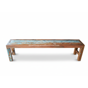 Banc Rita en bois de bateau récupéré, pieds droits, démontable, couleur naturelle, fait main, design minimaliste et durable, pour extérieur et intérieur - Product Image 2