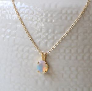 Ethiopian <b>Opal</b> <b>Pendant</b> Necklace 14K Gold Plated Sterling Silver Dainty <b>Opal</b> Necklace Elegant Minimalist Jewelry - Product Image 2