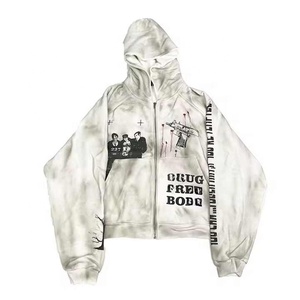 Sudadera con Capucha para Hombre, Estilo Urbano, Tendencia 2024, Corte Holgado, Forro Polar, Diseño Sólido, Cuello con Capucha, Estampado Digital, Cierre de Cremallera, Invierno - Product Image 1
