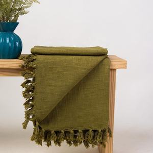 Manta de sofá de algodón puro sólido con bloque de mano de alta calidad, marrón, suave y ligera para decoración del hogar - Product Image 5