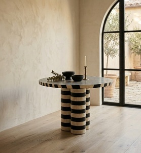 Table d'appoint ronde moderne en bois de noyer avec incrustation en résine d'os polie, mobilier de maison durable - Product Image 1