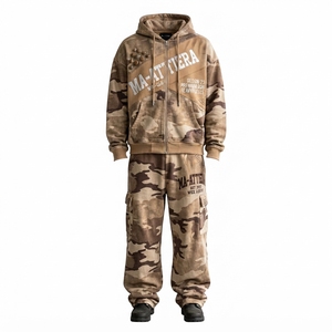 Men Khaki <b>Camouflage</b> Hoodie Tracksuit Set <b>Cargo</b> Jogger Pants Oversized Loose Fit Streetwear Custom OEM ODM Wholesale - Product Image 3