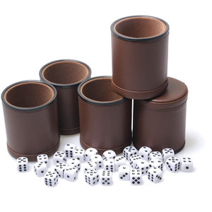 Juego de 5 piezas de vaso agitador de dados de cuero marrón con dados blancos, juego de mesa clásico y duradero para adultos - Product Image 1
