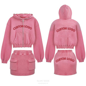 Ensemble jupe et sweat à capuche deux pièces Glory Zone avec logo personnalisé pour femme, sweat à capuche oversize tendance avec fermeture éclair, mini-jupe, tenue streetwear décontractée - Product Image 6