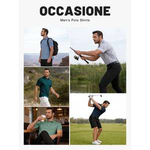 Chemise de golf à manches courtes pour homme, en jersey de polyester/coton, imprimée par transfert thermique, couleur turquoise, coupe classique, logo sur le devant, 180g, respirante - Product Image 6