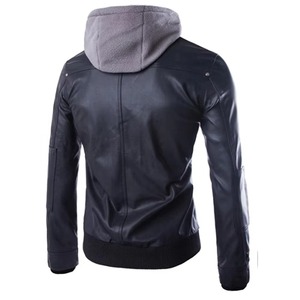 Veste à capuche en PU noir premium avec manches en charbon de bois, gris marine foncé, fermeture éclair, streetwear, vêtements d'extérieur personnalisés OEM - Product Image 6
