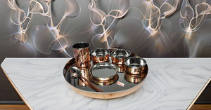 PARIJAT HANDICRAFT Service de vaisselle traditionnel indien en acier inoxydable Magnifiquement fabriqué à la main Thali Assiette Cuillère en verre Vaisselle - Product Image 6