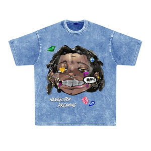 T-shirt personnalisé délavé à l'acide, col rond, 100 % coton, coupe ample classique, streetwear décontracté pour homme, en promotion - Product Image 1