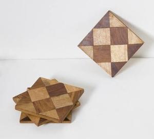 Eco-Friendly Classic Natural Wooden <b>Coaster</b> <b>Set</b> with Heat Resistant Mats & Pads Non-Slip Table Decor - Product Image 1