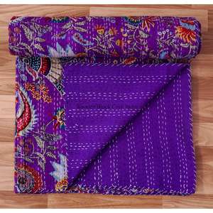 Couvre-lit Kantha imprimé paisley fait main, moderne et tendance, écologique, toutes saisons, double taille, 100% coton biologique - Product Image 5