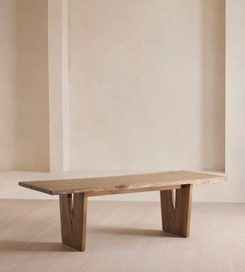 Table de repas d'extérieur antique en teck naturel à bord brut pour plateau et pieds, idéale pour patio, salle à manger, maison, villa, hôtel et parc - Charles - Product Image 3