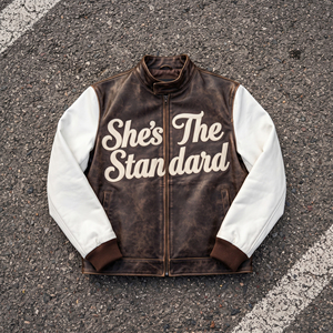 Chaqueta de Cuero Personalizada con Bordado para Hombre, Estilo Motero, Cuello Alto, Cierre de Cremallera, Chaquetas de Cuero Genuino para Hombre - Product Image 1