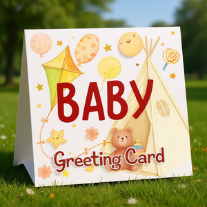 Tarjeta de felicitación hecha a mano con diseño de oso y tienda de campaña para baby shower - Material de papel - Product Image 3
